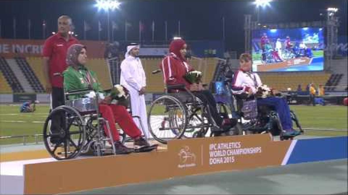 Women's club throw F32 | Victory Ceremony |  2015 IPC Athletics World Championships Doha