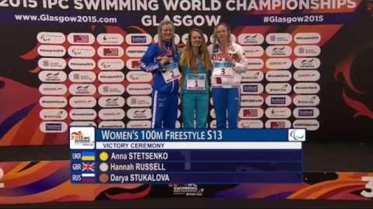 Women's 100m Freestyle S13 | Victory Ceremony | 2015 IPC Swimming World Championships Glasgow