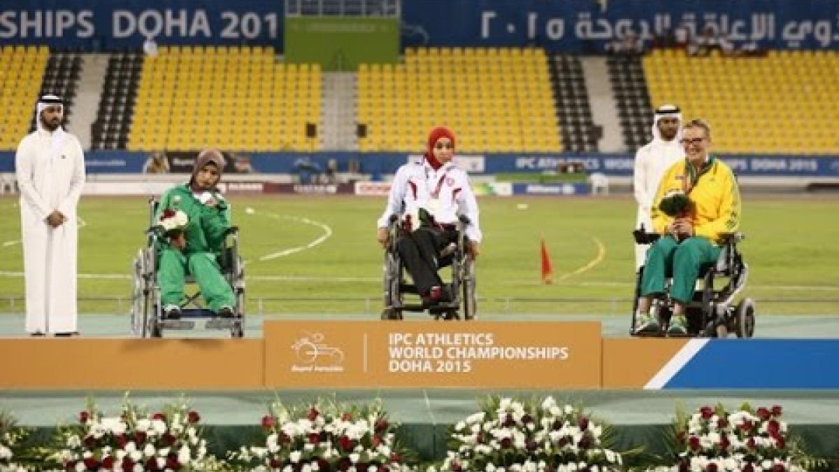 Women's shot put F32 | Victory Ceremony |  2015 IPC Athletics World Championships Doha