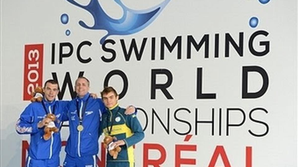 Swimming - men's 50m freestyle S7 medal ceremony - 2013 IPC Swimming World Championships Montreal