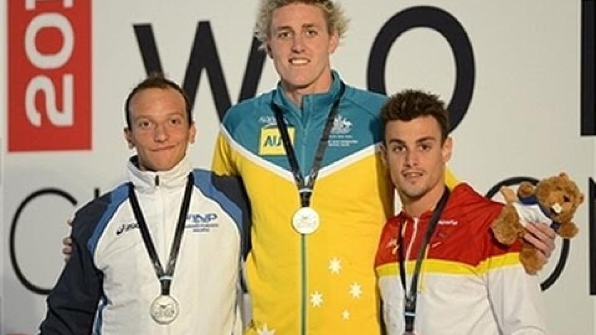 Swimming - men's 400m freestyle S9 medal ceremony - 2013 IPC Swimming World Championships Montreal