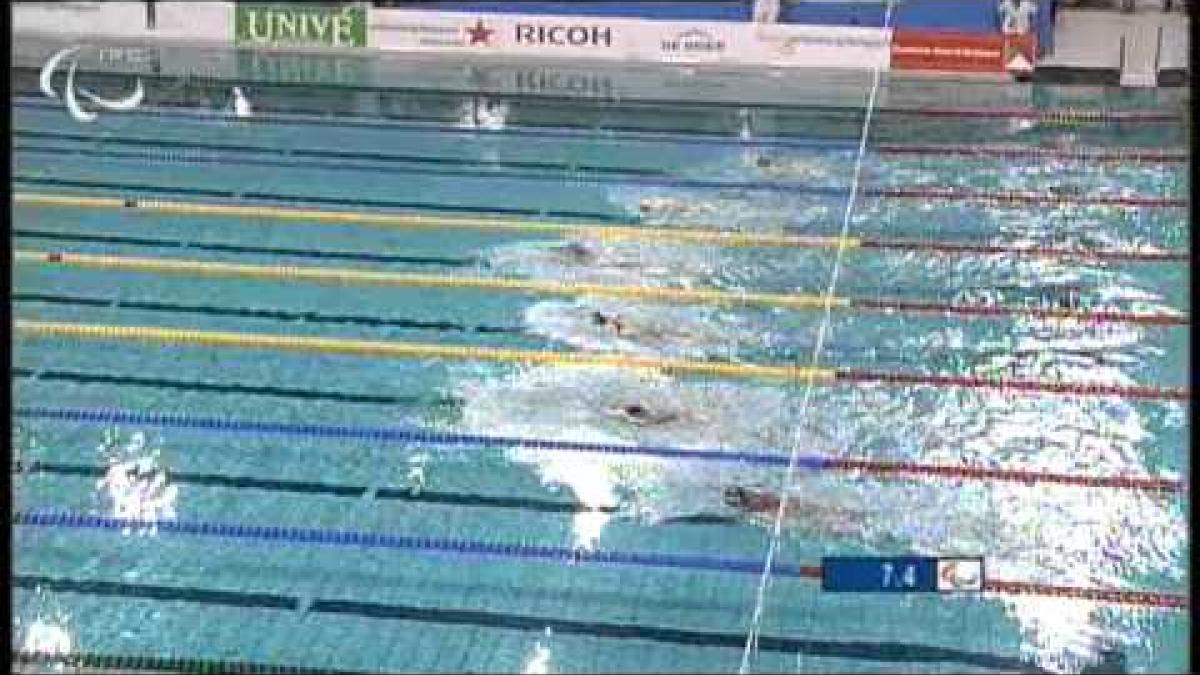 Nelly Miranda Herrera (MEX) winning the gold medal in the Women&#039;s 100m Freestyle S4 event
