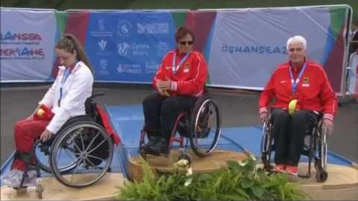 Women's javelin F56 | Victory Ceremony | 2014 IPC Athletics European Championships Swansea
