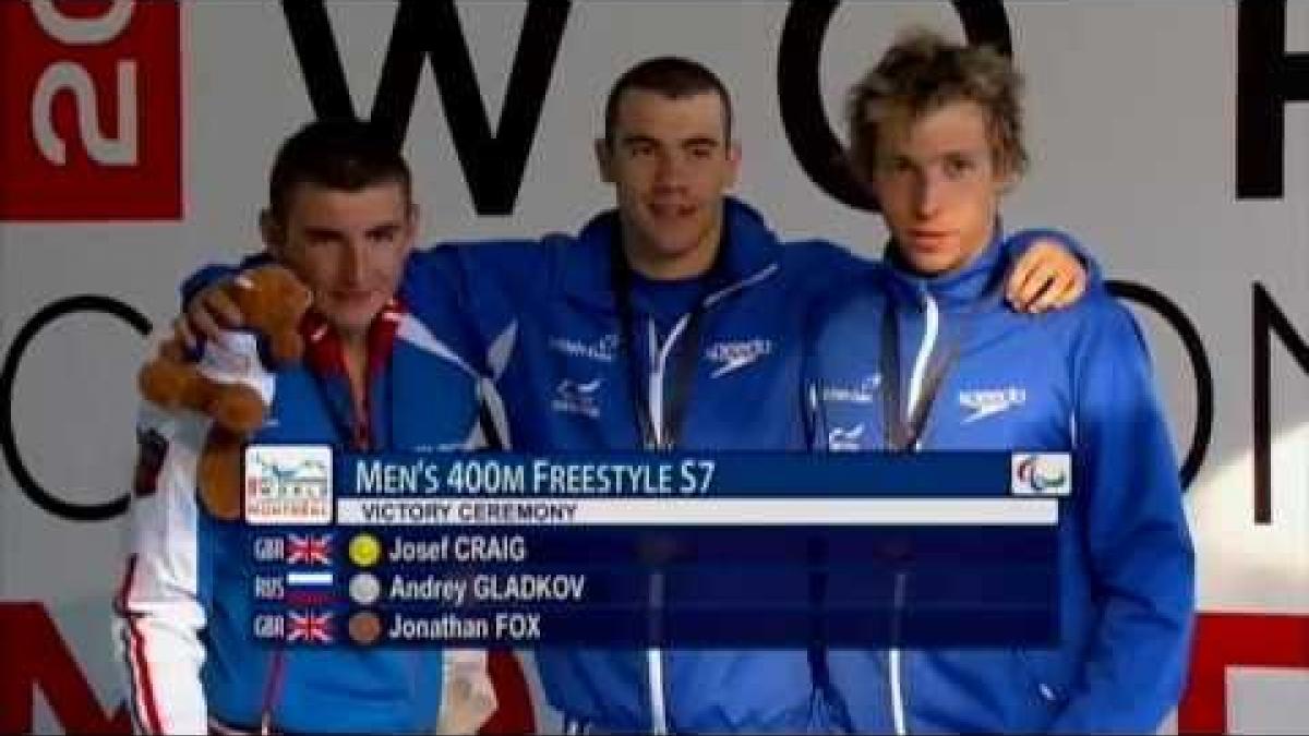Swimming - medal ceremony men's 400m freestyle S7 - 2013 IPC Swimming Worlds