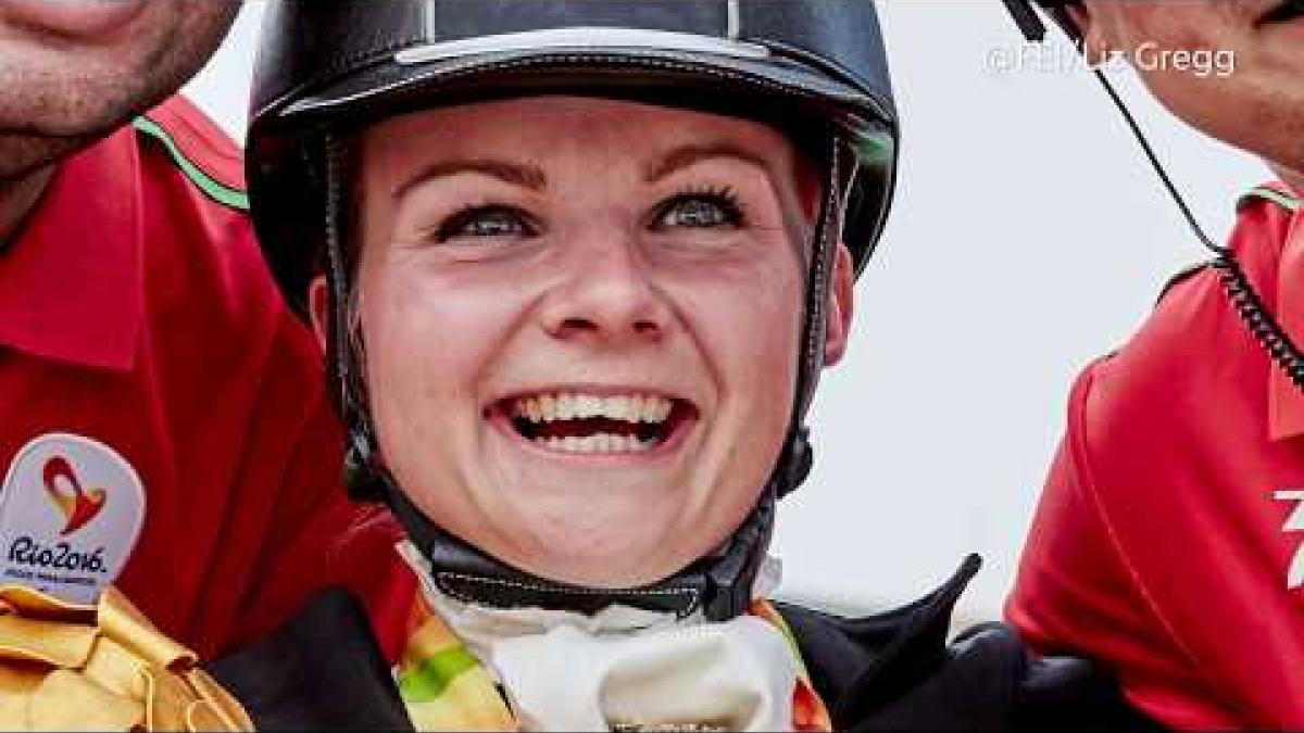 Video Thumbnail about the top 5 moments in Para equestrian with a female Para equestrian athlete front and center. 