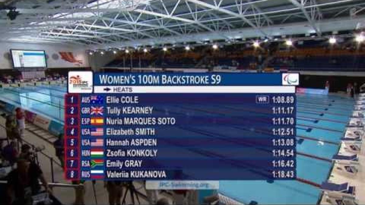 Ellie Cole breaks women’s 100m backstroke S9 world record | 2015 IPC Swimming World Championships
