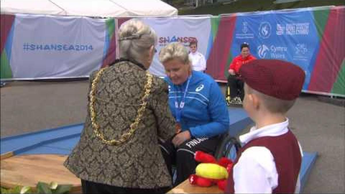 Women's javelin F34 | Victory Ceremony | 2014 IPC Athletics European Championships Swansea