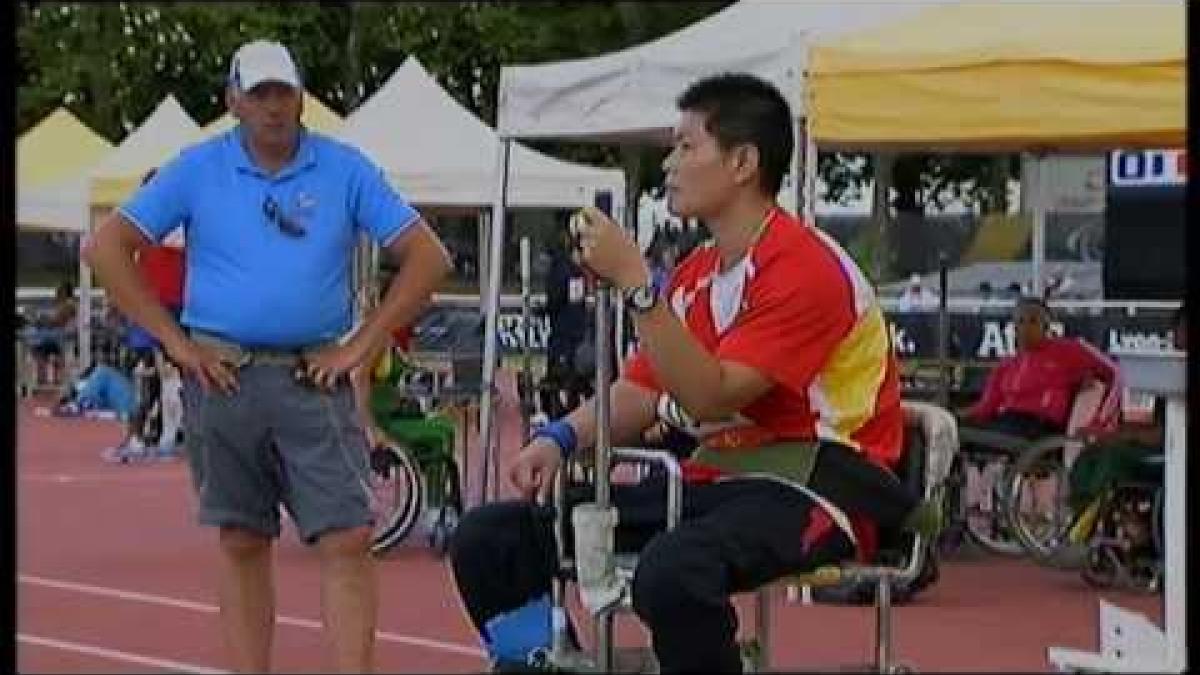 Athletics - Yang Liwan - women's shot put F54 final - 2013 IPC Athletics World C...