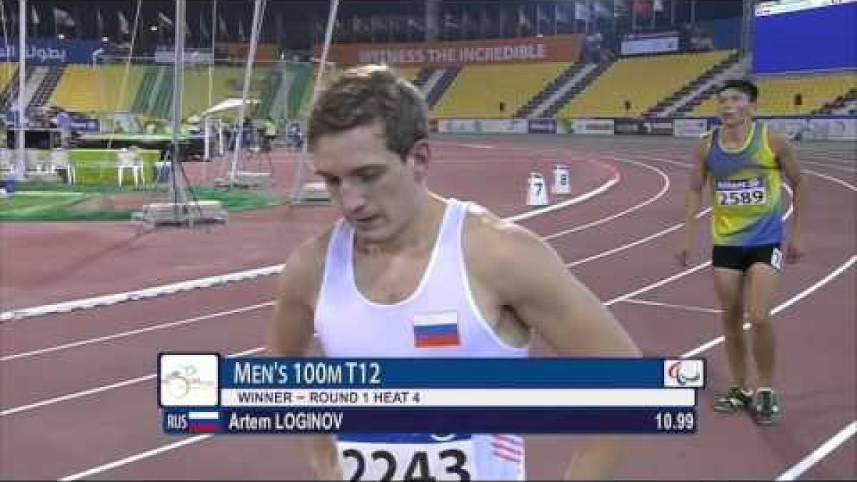 Men's 100m T12 | Round 1 H4 |  2015 IPC Athletics World Championships Doha