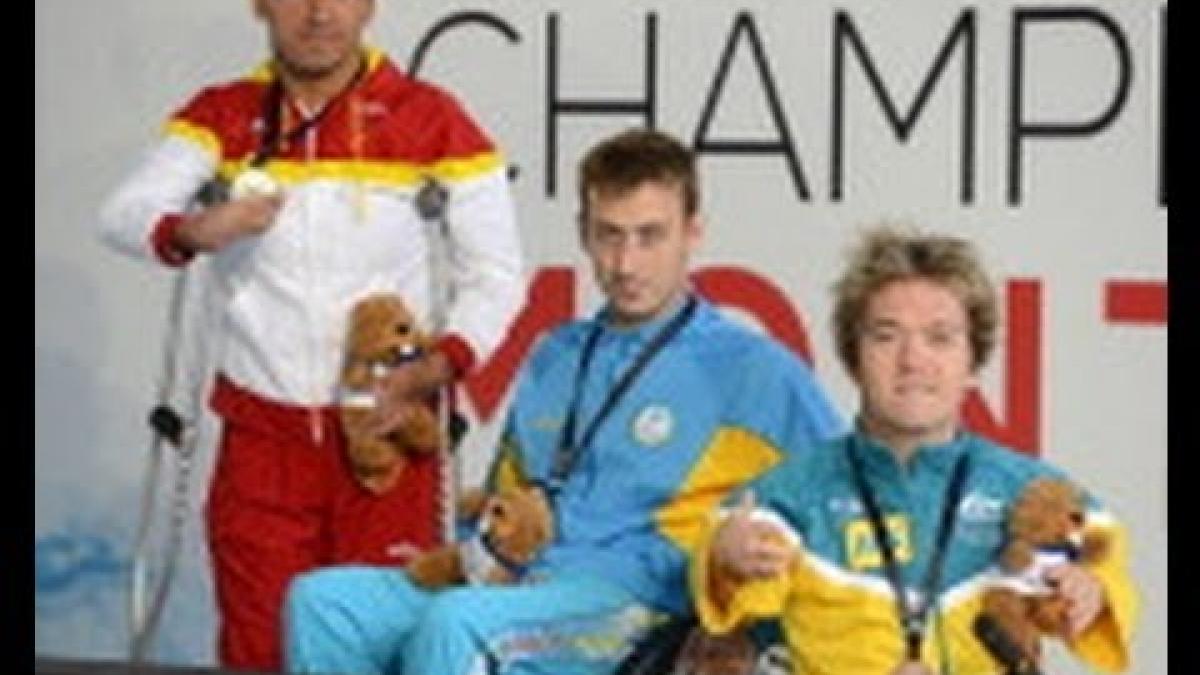 Swimming - men's 50m freestyle S3 medal ceremony - 2013 IPC Swimming World Championships Montreal