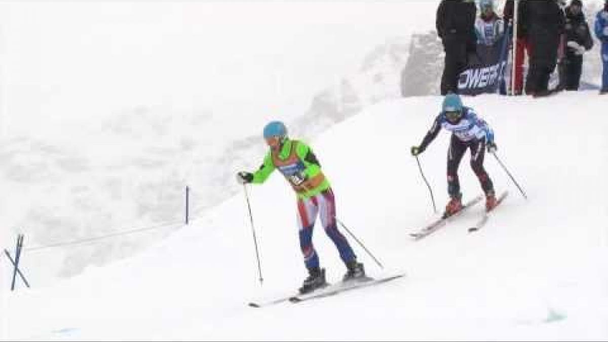 Slovakia's Jakub Krako wins the mens giant slalom visually impaired World Cup race in Tignes
