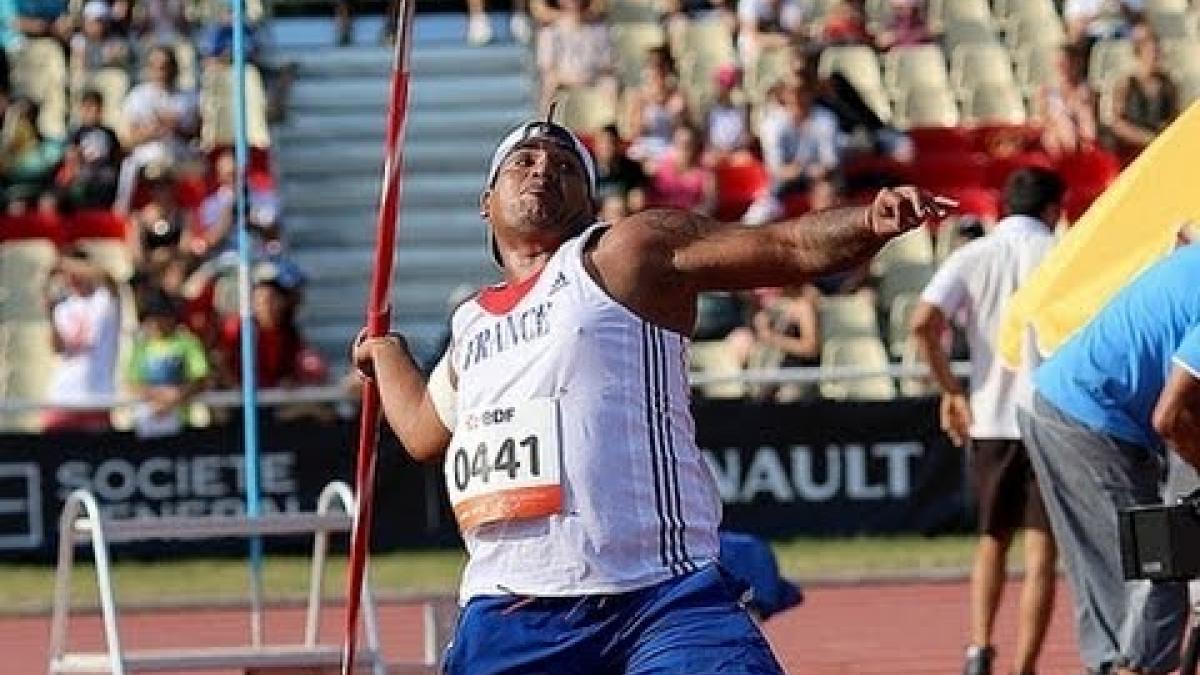 Athletics - Tony Falelavaki - men's javelin throw F44 final - 2013 IPC Athletics World C...