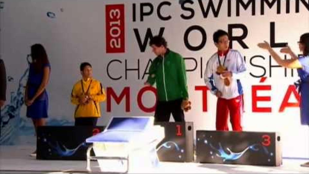 Swimming - men's 400m freestyle S6 medal ceremony - 2013 IPC Swimming World Championships Montreal