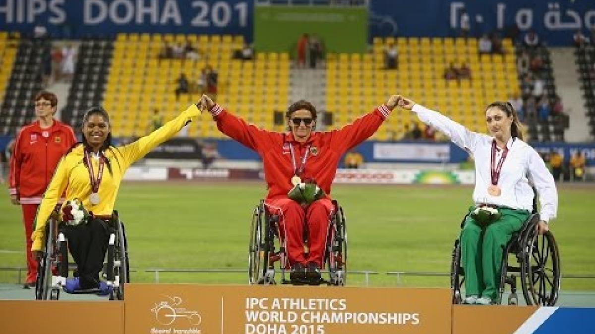 Women's javelin F56 | Victory Ceremony |  2015 IPC Athletics World Championships Doha