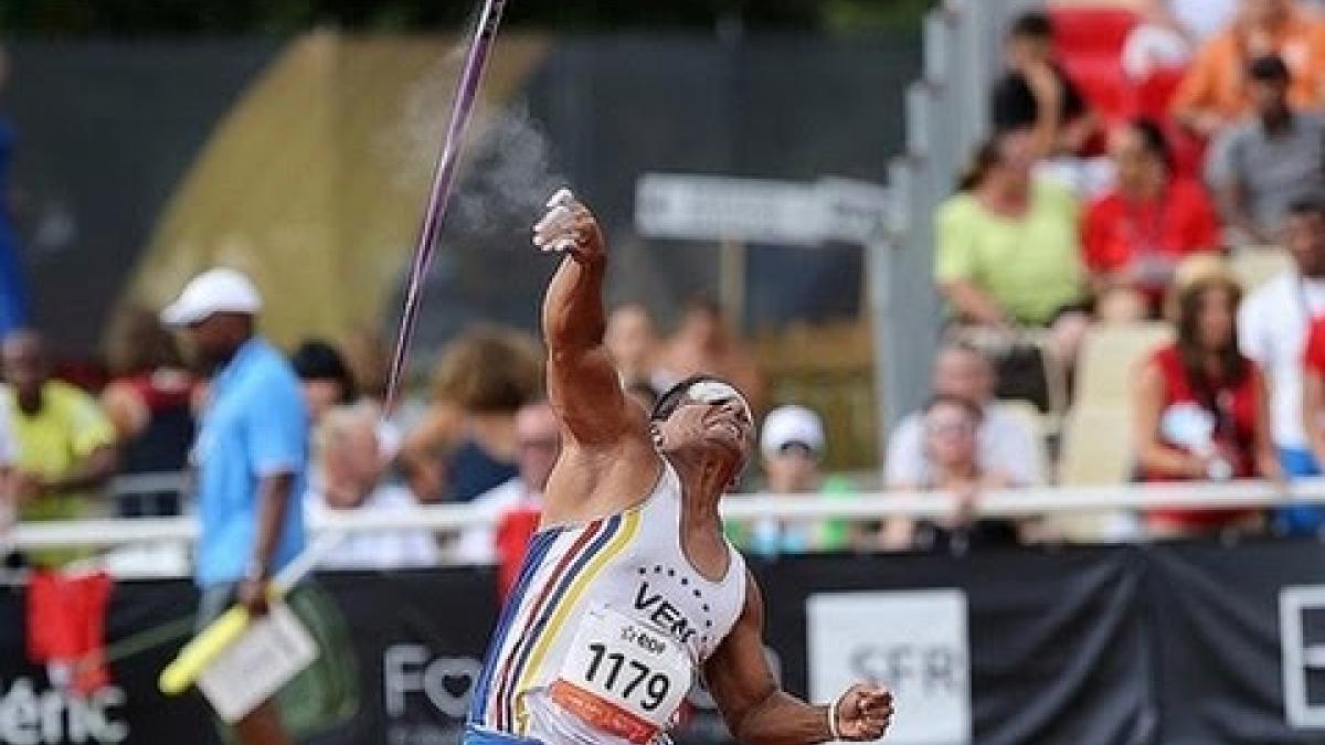 Athletics - men's javelin throw F11 final - 2013 IPC Athletics World Championships, Lyon (extract)