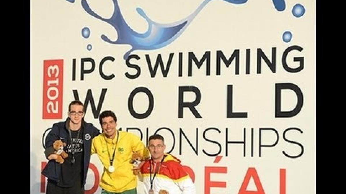 Swimming - men's 50m freestyle S5 medal ceremony - 2013 IPC Swimming World Championships Montreal