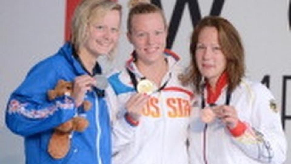 Swimming - medal ceremony women's 100m freestyle S12   - 2013 IPC Swimming Worlds