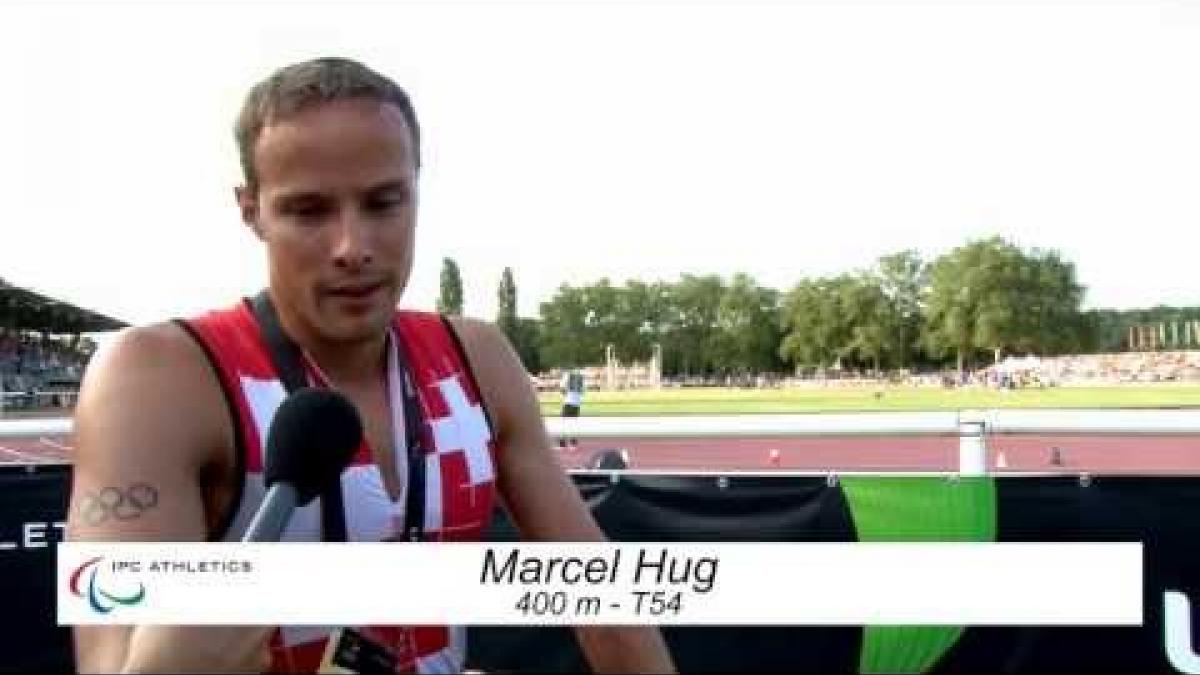 Interview: Marcel Hug - men's 400m T54 final - 2013 IPC Athletics World Championships