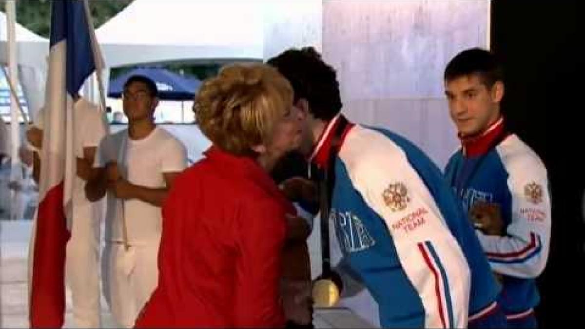 Swimming - men's 50m freestyle S8 medal ceremony - 2013 IPC Swimming World Championships Montreal