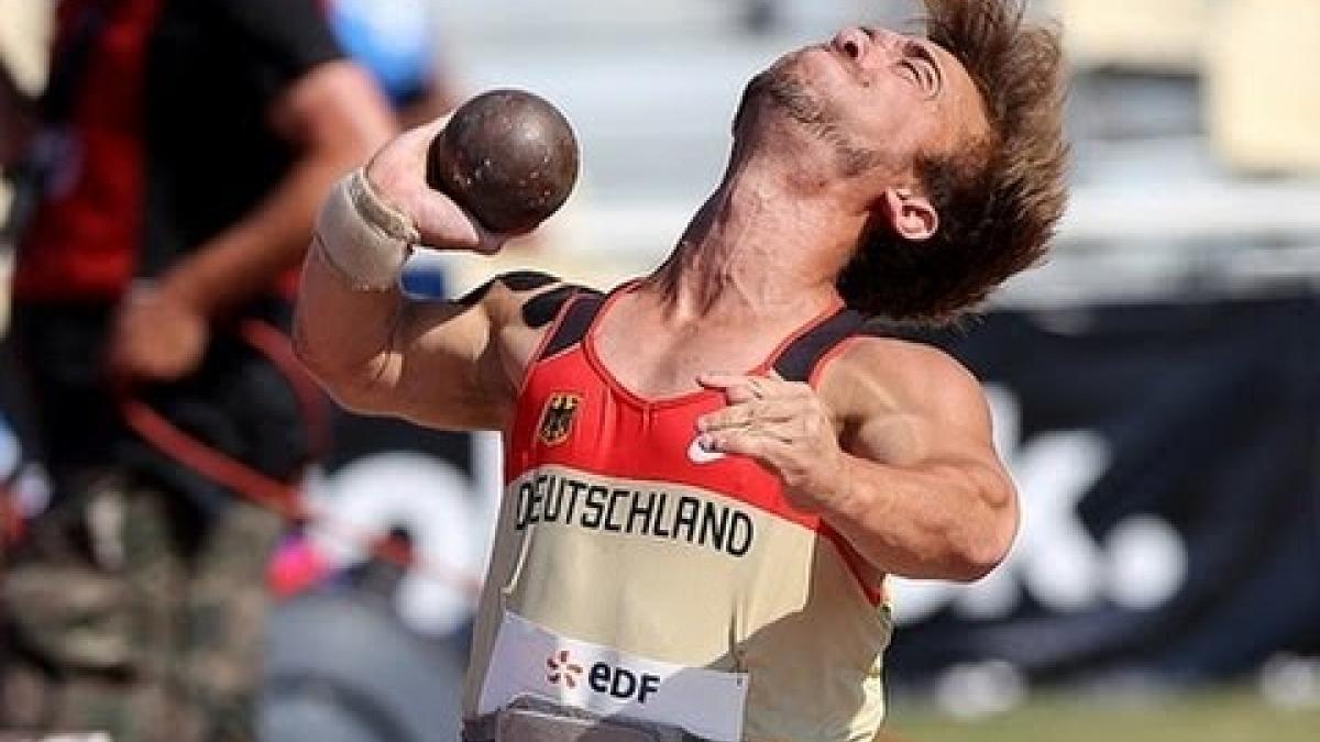 Athletics - Mathias Mester - men's shot put F41 final - 2013 IPC Athletics World C...