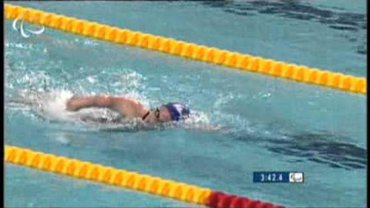 Britain's Eleanor Simmonds breaking the world record in the 400m Freestyle (S6) event