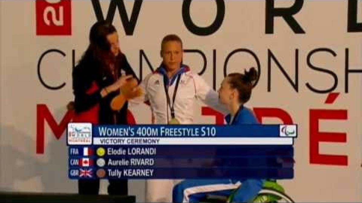 Swimming - medal ceremony women's 400m freestyle S10 - 2013 IPC Swimming Worlds