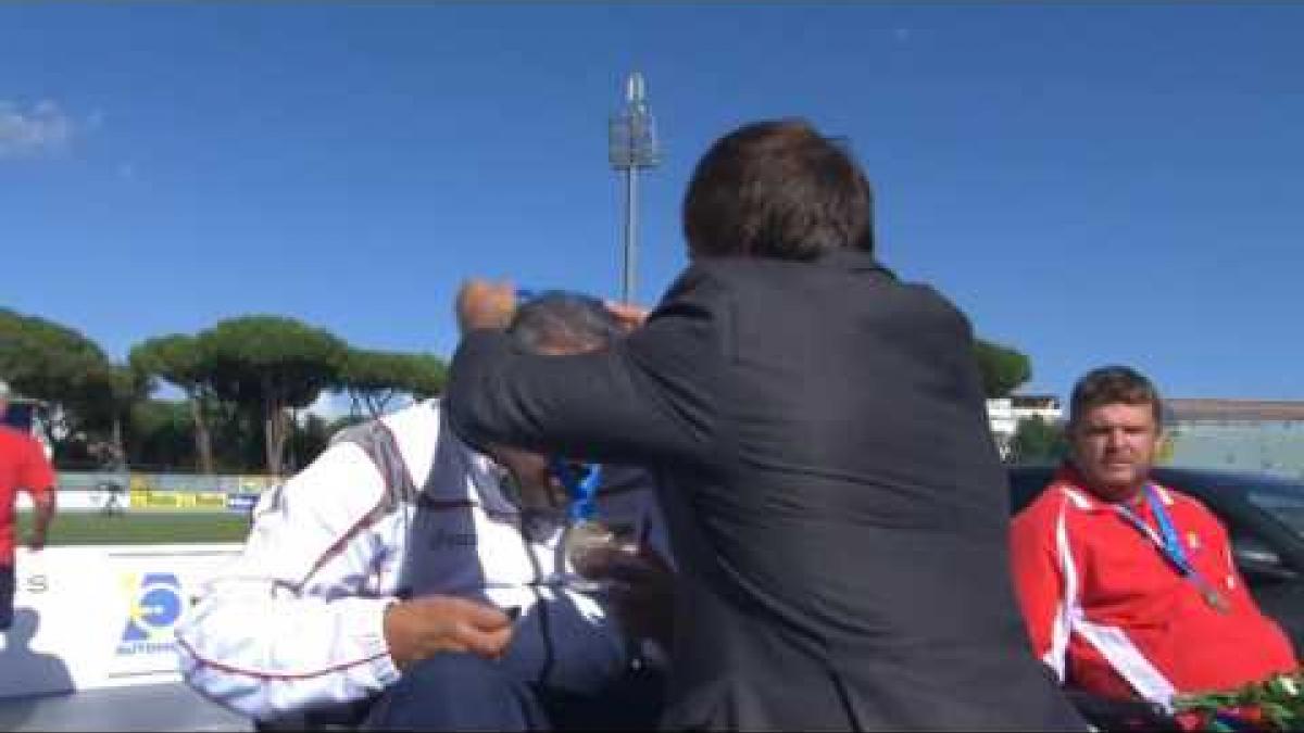 Men's club throw  F51 | Victory Ceremony | 2016 IPC Athletics European Championships Grosseto