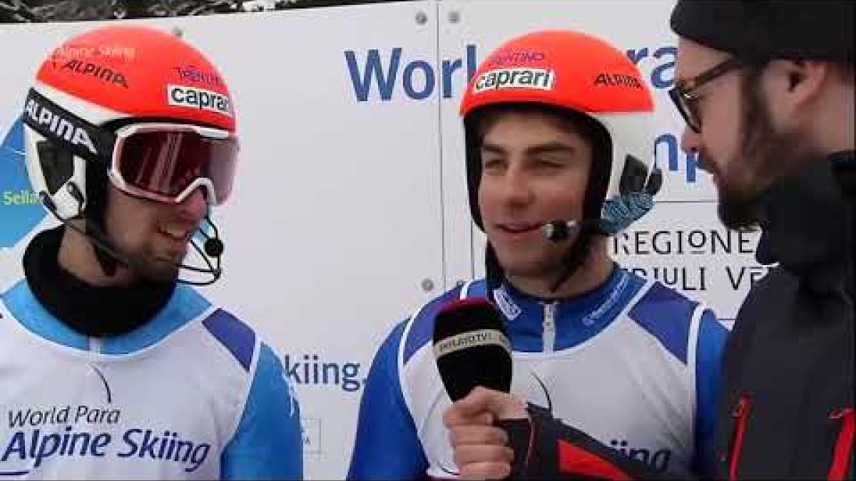 Giacomo Bertagnolli and guide Fabrizio Casal Race Reaction | Super Combined | 2019 WPAS Champs