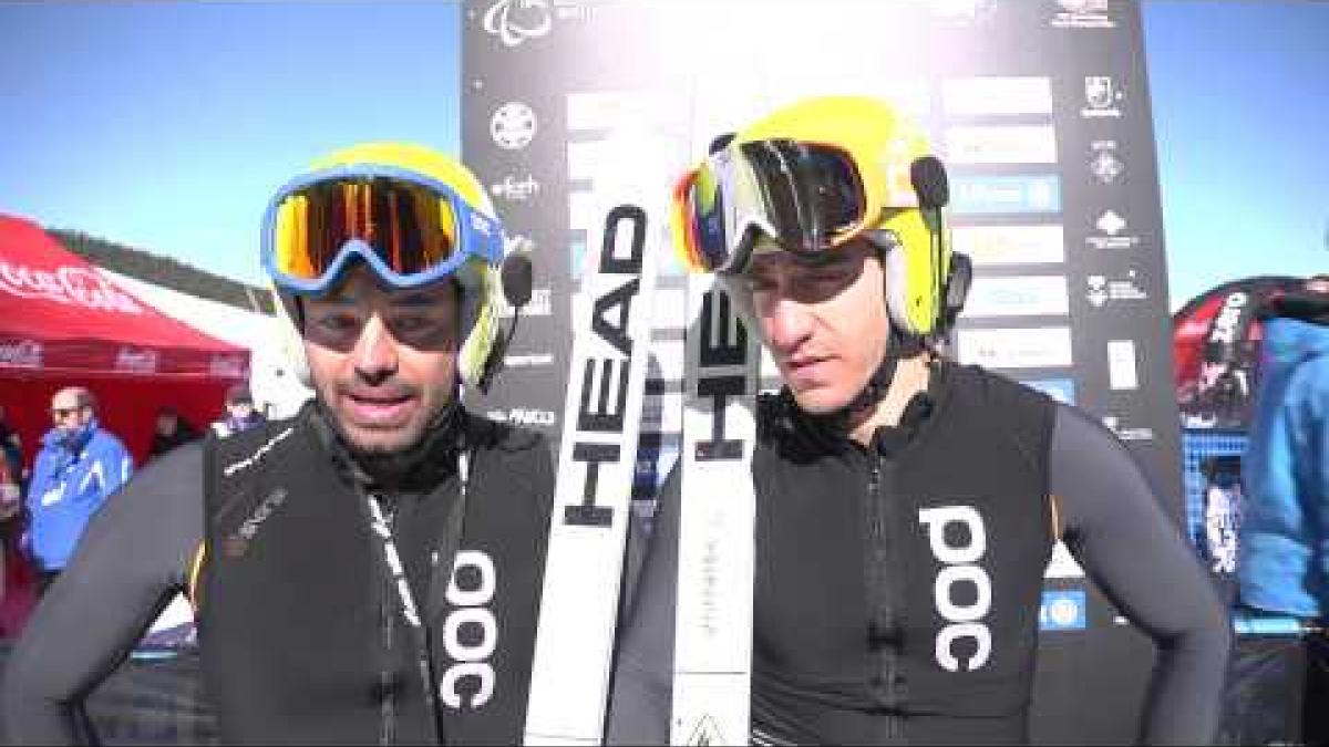 Jon Santacana and guide Miguel Galindo Garces talk about their super-G plans