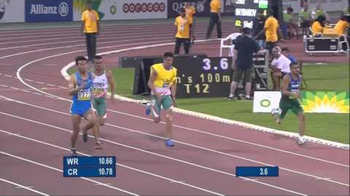 Men's 100m T12 | Round 1 H1 |  2015 IPC Athletics World Championships Doha