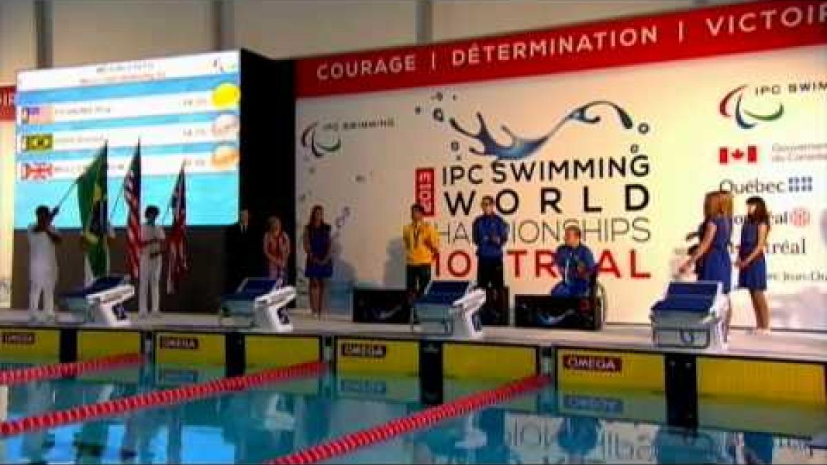 Swimming - men's 50m butterfly S5 medal ceremony - 2013 IPC Swimming World Championships Montreal