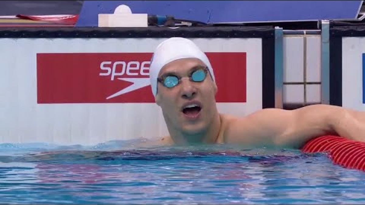 Video Thumbnail about the Men&#039;s 100m Breastroke SB12 Final | London 2019 with a male Para athlete on the FOP. 
