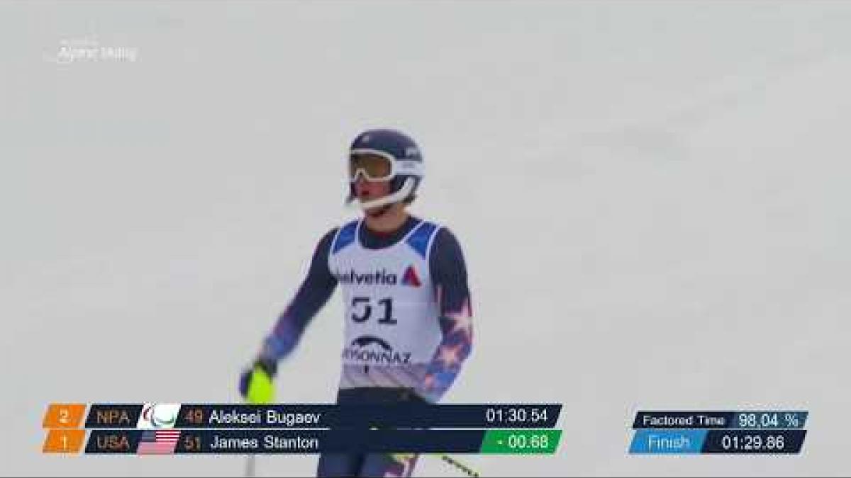 James Stanton 1st | men's slalom standing | World Para Alpine skiinng World Cup Veysonnaz