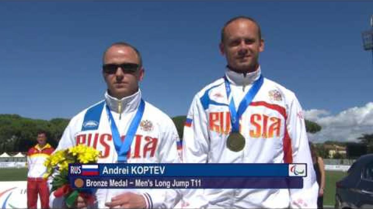 Men's long jump T11 | Victory Ceremony | 2016 IPC Athletics European Championships Grosseto