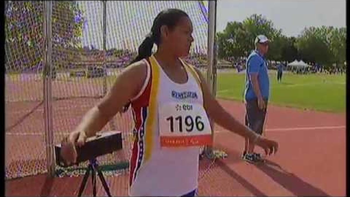 Athletics - Yomaira Cohen - women's discus throw F37 final - 2013 IPC Athletics World C...