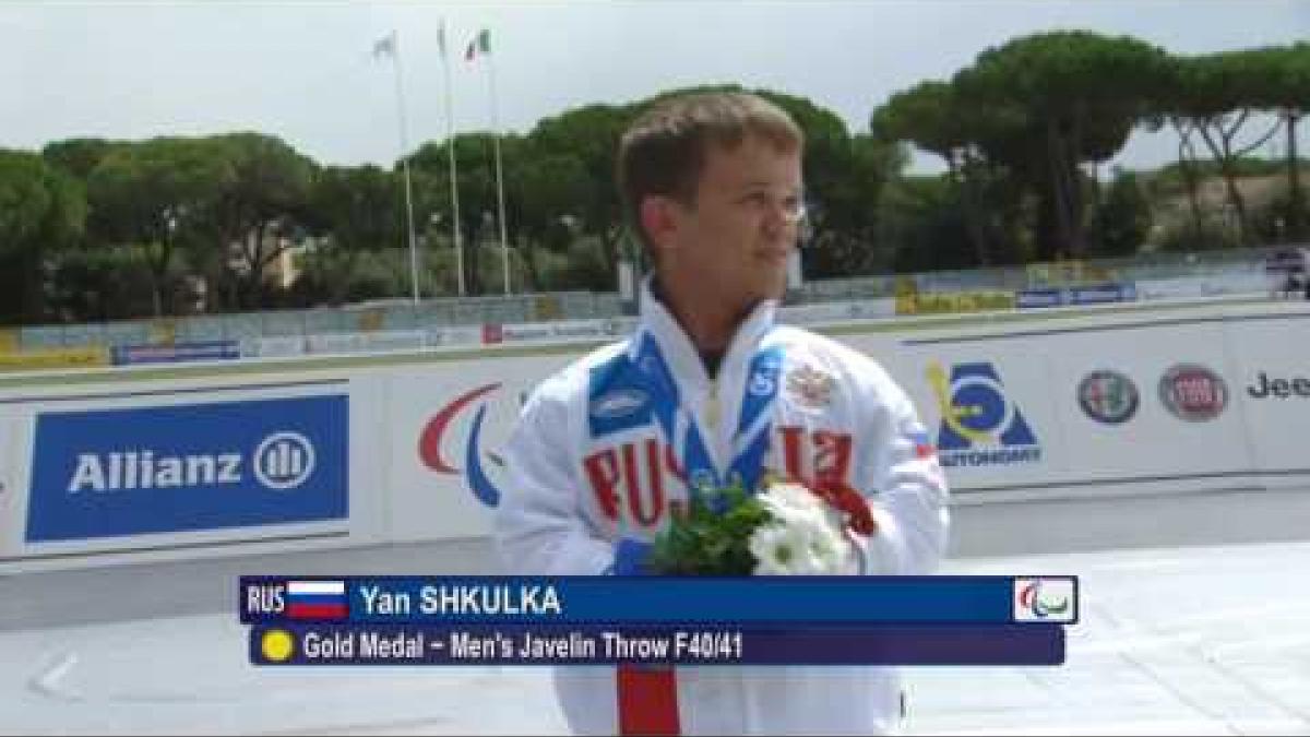 Men's javelin F40/41 | Victory Ceremony | 2016 IPC Athletics European Championships Grosseto