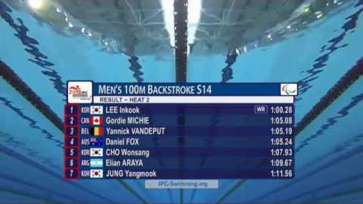 WORLD RECORD Men's 100m Backstroke S14 | Heat 2 | 2015 IPC Swimming World Championships Glasgow