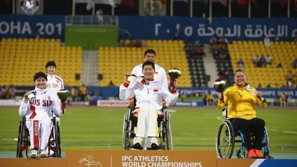 Women's shot put F54 | Victory Ceremony |  2015 IPC Athletics World Championships Doha