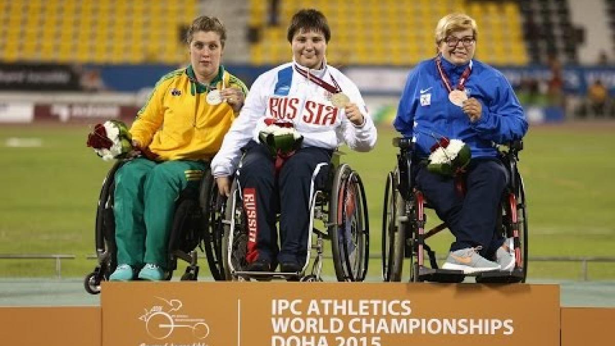 Women's shot put F33 | Victory Ceremony |  2015 IPC Athletics World Championships Doha