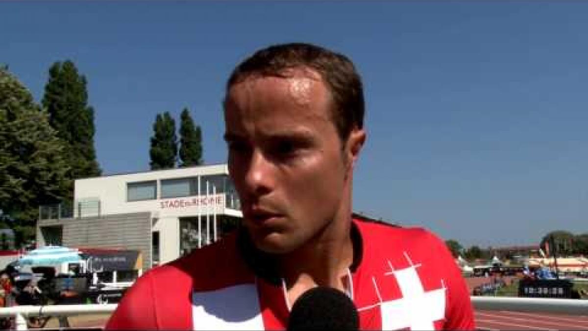 Interview: Marcel Hug - men's 400m T54 semi-final - 2013 IPC Athletics World Championships