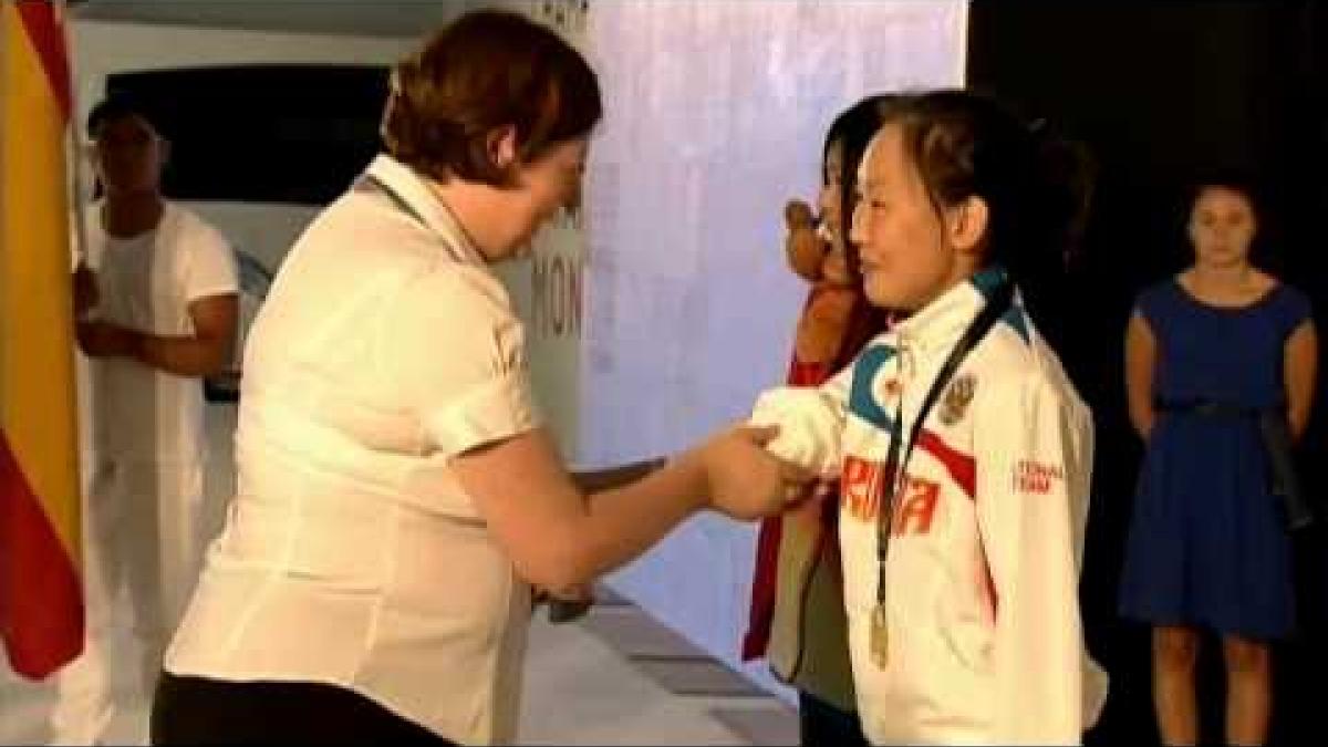 Swimming - women's 100m backstroke S6 medal ceremony - 2013 IPC Swimming World Championships
