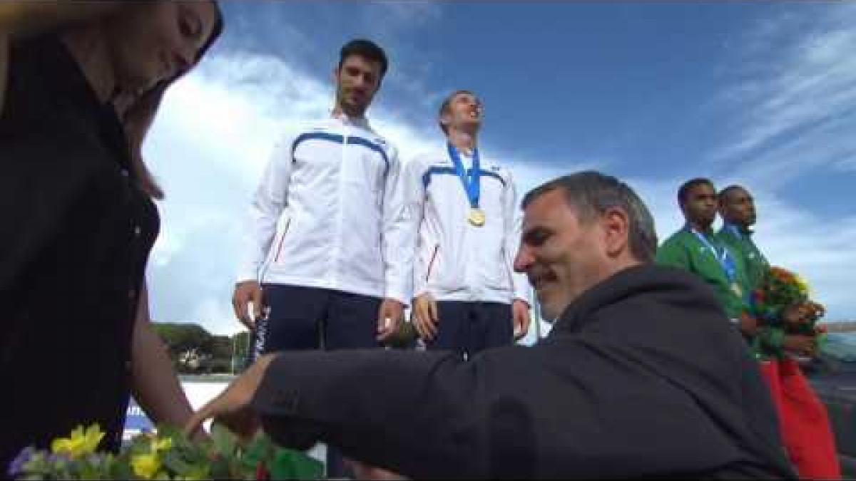 Men's 200 m T11 | Victory Ceremony | 2016 IPC Athletics European Championships Grosseto