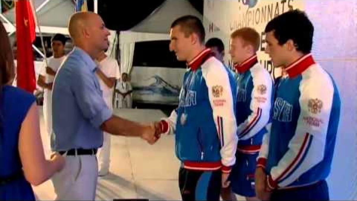 Swimming - men's 4x100m medley 34PTS medal ceremony - 2013 IPC Swimming World Championships