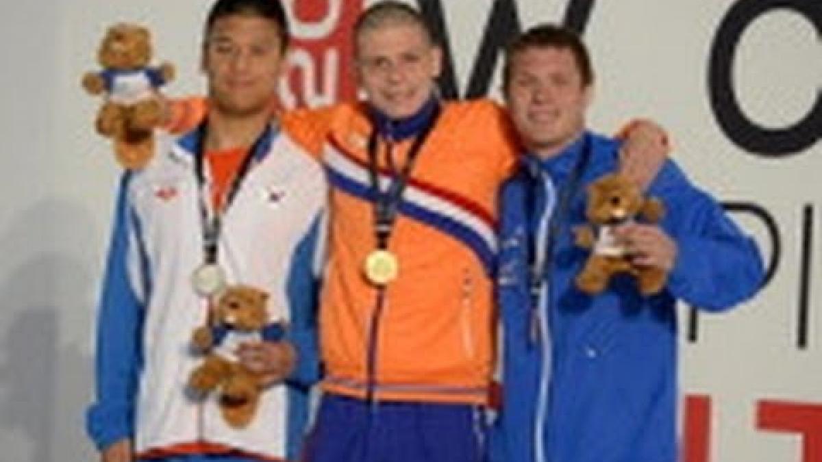 Swimming - men's 100m backstroke S14 medal ceremony - 2013 IPC Swimming World Championships Montreal