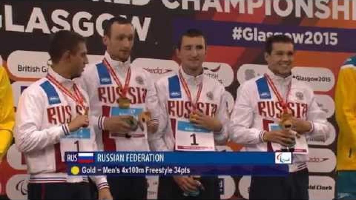 Men's 4x100m Freestyle Relay 34points | Victory Ceremony | 2015 IPCSwimmingWorldChampionshipsGlasgow