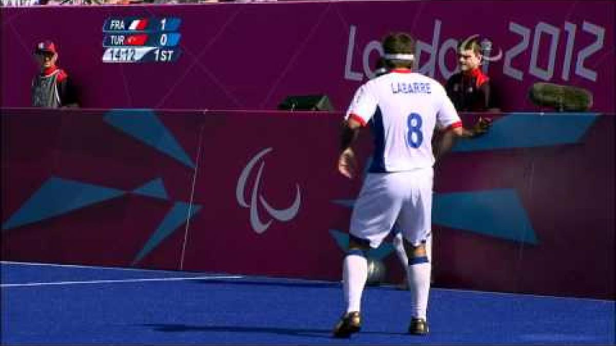 Football 5-a-side FRA vs TUR-1st half Match 10 Men's Team - B1 Prelims -London 2012 Paralympic Games