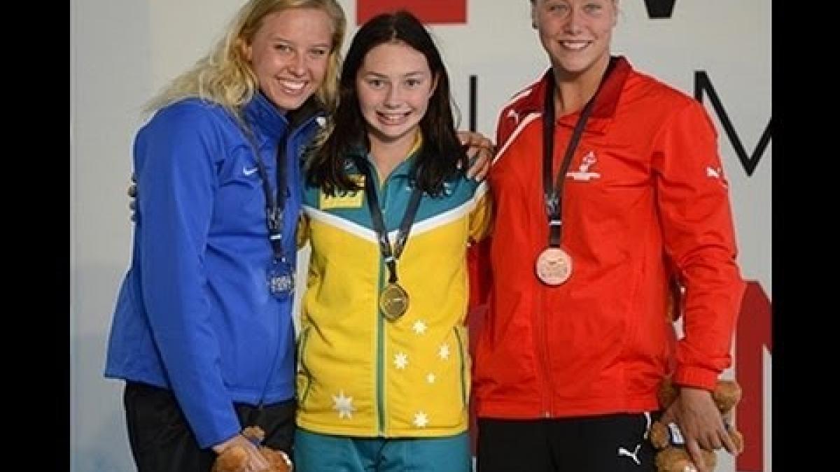 Swimming - women's 100m freestyle S8 medal ceremony - 2013 IPC Swimming World Championships Montreal