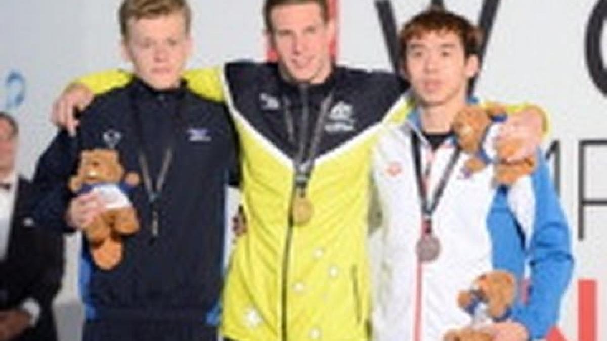 Swimming - men's 200m freestyle S14 medal ceremony - 2013 IPC Swimming World Championships Montreal