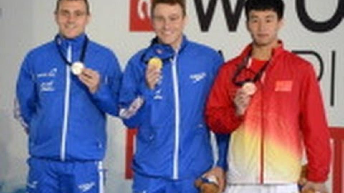 Swimming - men's 400m freestyle S8 medal ceremony - 2013 IPC Swimming World Championships Montreal