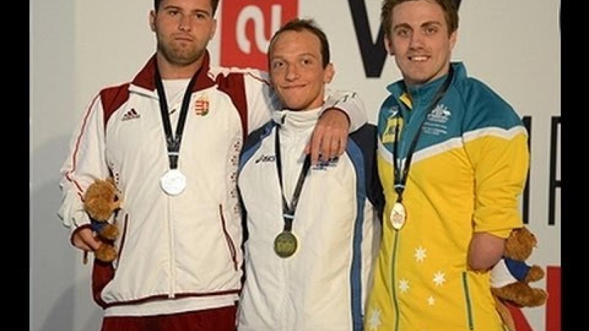 Swimming - men's 100m butterfly S9 medal ceremony - 2013 IPC Swimming World Championships Montreal